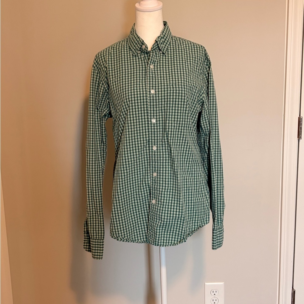 J. Crew Men's Green Gingham Button-Down Shirt